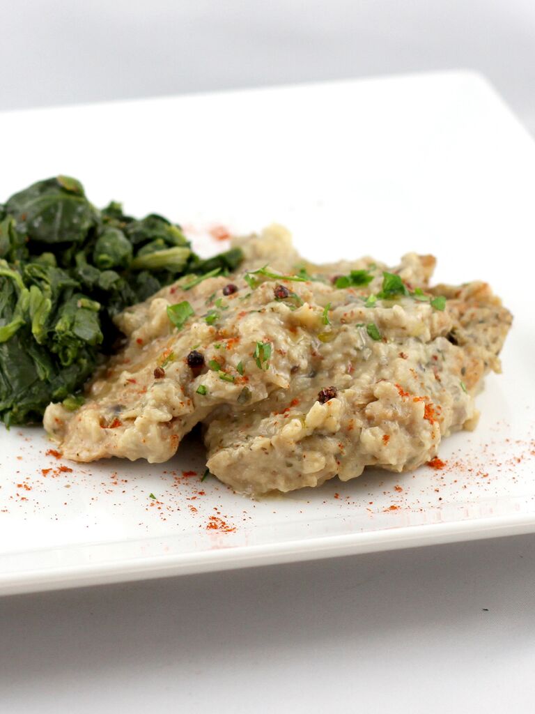 Scaloppina di soia ai funghi misti con spinaci
